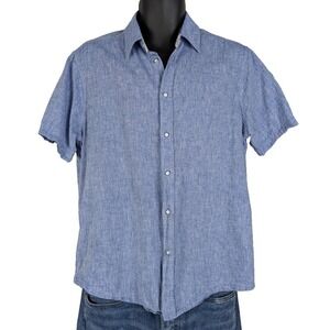 Report Collection Summer Linen Blue Button Up Shirt L